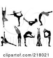 Royalty Free RF Clipart Illustration Of A Digital Collage Of Black Silhouetted Women Doing Yoga Poses