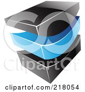 Royalty Free RF Clipart Illustration Of An Abstract Blue And Black Swoosh And Block Logo Icon
