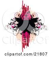 Clipart Picture Illustration Of A Punk Rock Music Background Of A Blank Black Text Space With Wings Vines And Tapes Over Pink Tan And White by OnFocusMedia
