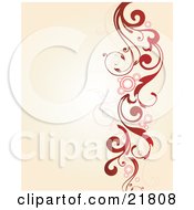 Poster, Art Print Of Vertical Red Leafy Vine With Circles And Leaves Over A Gradient Tan Background