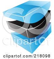 Royalty Free RF Clipart Illustration Of An Abstract Blue And Black Swoosh And Cube Logo Icon 2