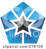 Poster, Art Print Of Abstract Blue And Black Star Logo Icon - 2