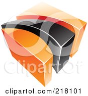 Royalty Free RF Clipart Illustration Of An Abstract Orange And Black Swoosh And Cube Logo Icon