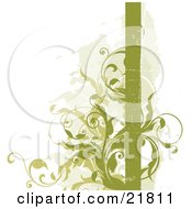 Clipart Picture Illustration Of Green Leafy Vines Growing Up A Green Vertical Line On A White Background