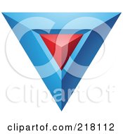 Abstract Blue Triangle Or Pyramid Icon With A Red Center