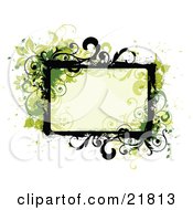 Poster, Art Print Of Pale Green Text Box With Green And Black Frames And Flowers On A White Background