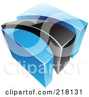 Royalty Free RF Clipart Illustration Of An Abstract Blue And Black Swoosh And Cube Logo Icon 1