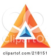 Abstract Orange Pyramid Or Triangle Icon With A Blue Top