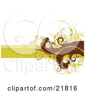 Poster, Art Print Of Blank Green Bar With Brown Orange And Green Flowers Waves And Vines On A White Background