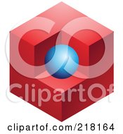 Poster, Art Print Of Abstract Blue Sphere And Red Cube Logo Icon