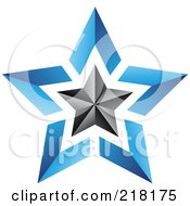 Poster, Art Print Of Abstract Blue And Black Star Logo Icon - 1