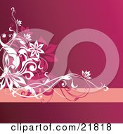 Clipart Picture Illustration Of White And Pink Flowering Vines Over A Gradient Pink Background