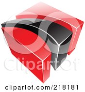 Royalty Free RF Clipart Illustration Of An Abstract Red And Black Swoosh And Cube Logo Icon