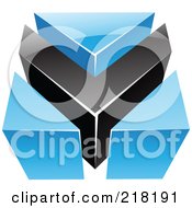 Royalty Free RF Clipart Illustration Of An Abstract Blue And Black V Or Arrow Logo Icon