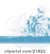 Clipart Picture Illustration Of A Blank Blue Text Bar With Leafy Vines On A White Background