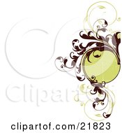 Clipart Picture Illustration Of A Blank Green Circle With Elegant Brown And Green Leafy Vines Over A White Background