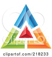 Poster, Art Print Of Abstract Blue Green Red And Orange Pyramid Or Triangle Icon