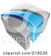 Poster, Art Print Of Abstract Blue And Gray Swoosh And Cube Logo Icon - 1