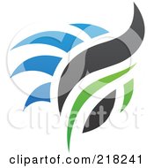 Poster, Art Print Of Abstract Blue Green And Black Fire Logo Icon - 3