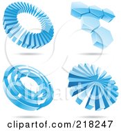 Digital Collage Of Four Icy Blue Circle And Hexagon Logo Icons With Shadows