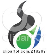 Poster, Art Print Of Abstract Blue Green And Black Fire Logo Icon - 1