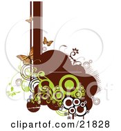 Clipart Picture Illustration Of A Brown Text Spot With Green White And Brown Lines Circles And Vines With Butterflies On A White Background