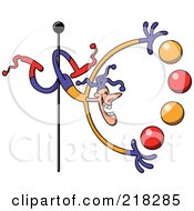 Circus Man With His Legs Around A Pole Juggling Balls