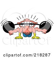 Royalty Free RF Clipart Illustration Of A Circus Strong Man Twisting His Body And Holding A Barbell In His Teeth