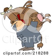 Farm Worker Carrying A Big Cow On His Back