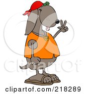 Poster, Art Print Of Hippie Dog In A Red Cap And Orange Shirt Gesturing Peace