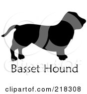 Black Silhouetted Basset Hound Dog Over Text