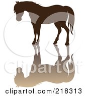 Royalty Free RF Clipart Illustration Of A Brown Silhouetted Horse And Reflection