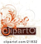 Clipart Picture Illustration Of An Orange Vine Emerging From A Brown Text Box On A Green And White Grunge Background