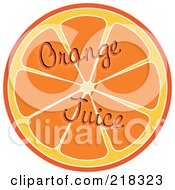 Royalty Free RF Clipart Illustration Of Orange Juice Words Over A Halved Orange by Pams Clipart