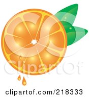 Juicy Halved Orange With Leaves