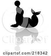 Poster, Art Print Of Black Silhouetted Seal With Ball On His Nose And Reflection