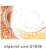 Clipart Picture Illustration Of A White Background With Orange Vines Green Yellow And Black Waves And Floral Accents