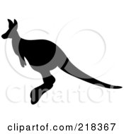 Poster, Art Print Of Hopping Black Silhouetted Kangaroo In Profile