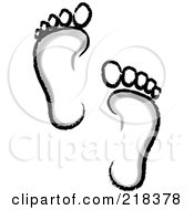 Royalty Free RF Clipart Illustration Of A Pair Of Gray White And Black Human Footprints by Pams Clipart