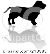 Poster, Art Print Of Black Silhouetted Basset Hound Dog With A Reflection