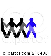 Poster, Art Print Of Row Of Black And Blue Paper People Holding Hands