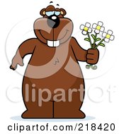 Big Beaver Standing With Flowers In Hand