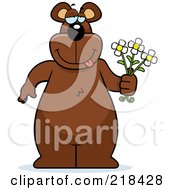Poster, Art Print Of Big Bear Standing With Flowers In Hand