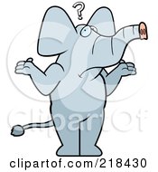 Royalty Free RF Clipart Illustration Of A Confused Elephant Shrugging Under Question Marks