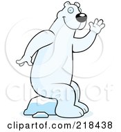 Poster, Art Print Of Big Polar Bear Sitting On Ice And Waving