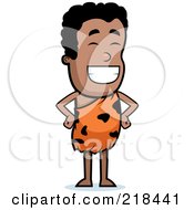 Royalty Free RF Clipart Illustration Of A Happy Black Caveman Smiling by Cory Thoman
