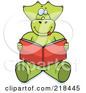 Royalty Free RF Clipart Illustration Of A Triceratops Sitting And Reading