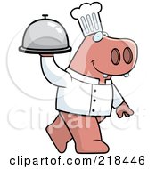 Chef Pig Carrying A Covered Platter