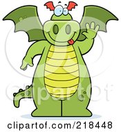 Poster, Art Print Of Big Green Dragon Standing And Waving