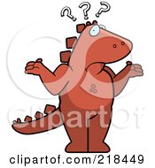 Royalty Free RF Clipart Illustration Of A Confused Dinosaur Shrugging Under Question Marks